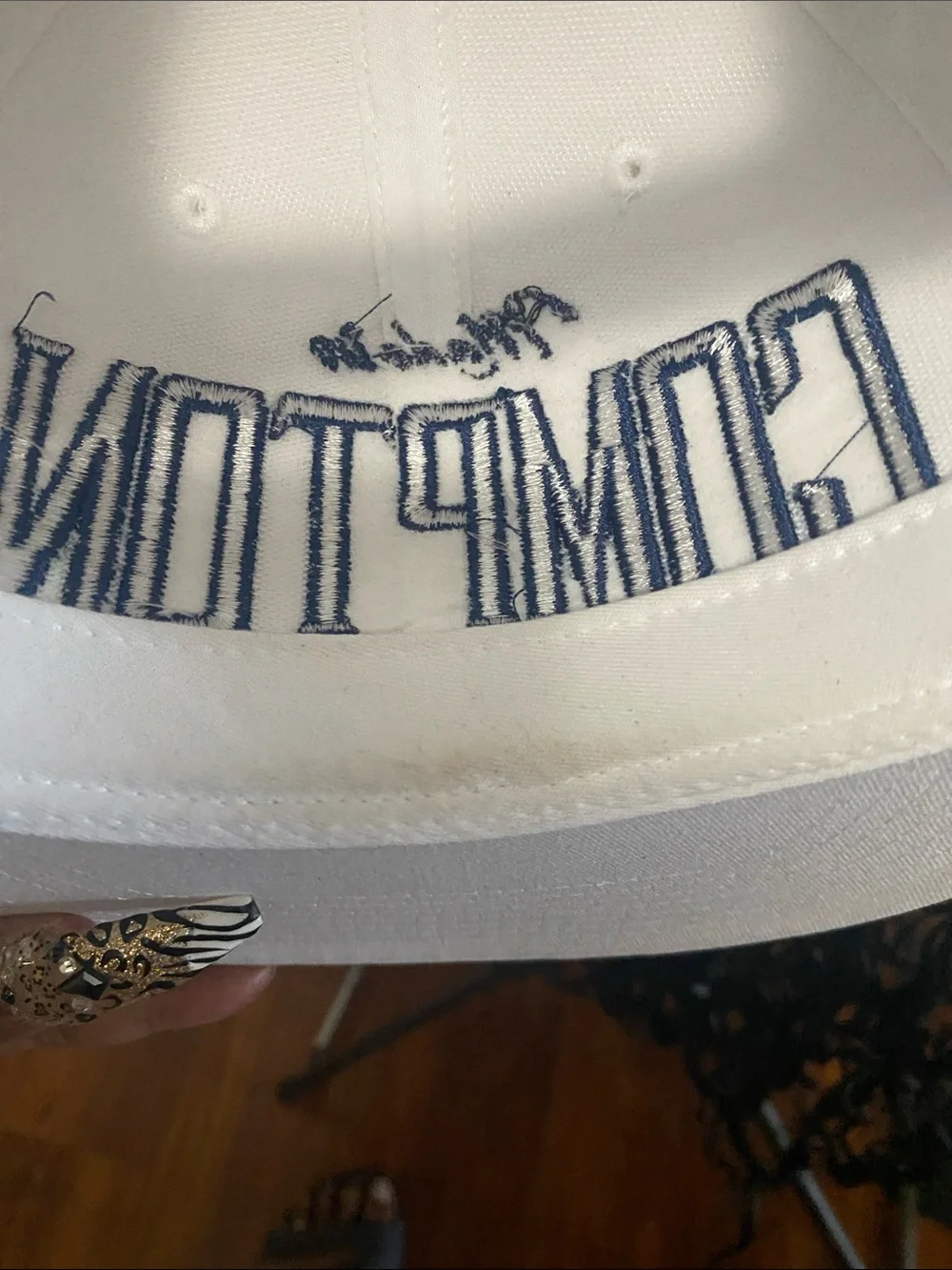 Made in Compton White Snapback Hat with Navy Embroidery